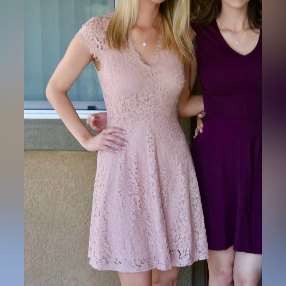H&M Pink Lace Fit and Flare Dress in XS